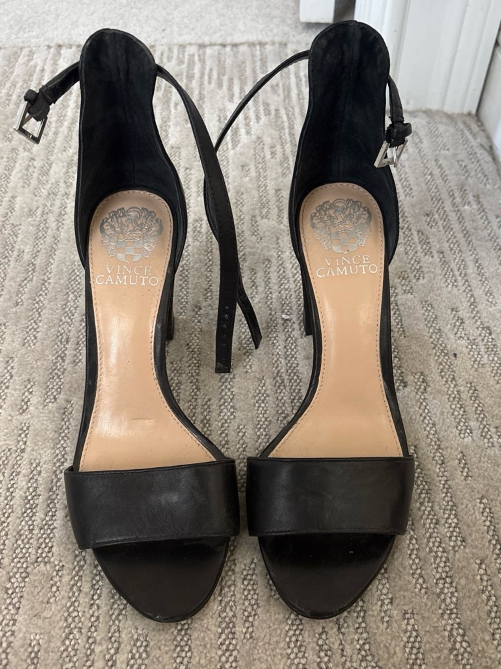 Vince Camuto Black Open-Toe Ankle-Strap Heels